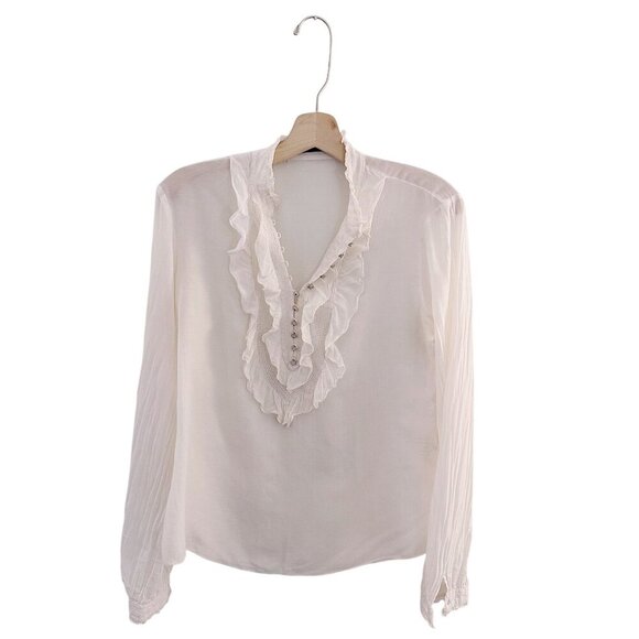 Elie Tahari White Lace Button Blouse Cotton Silk Cottagecore - Picture 1 of 6